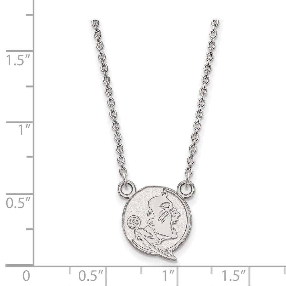 Sterling Silver Rhodium-plated LogoArt Florida State University Seminole Small Pendant 18 inch Necklace Q-SS054FSU-18