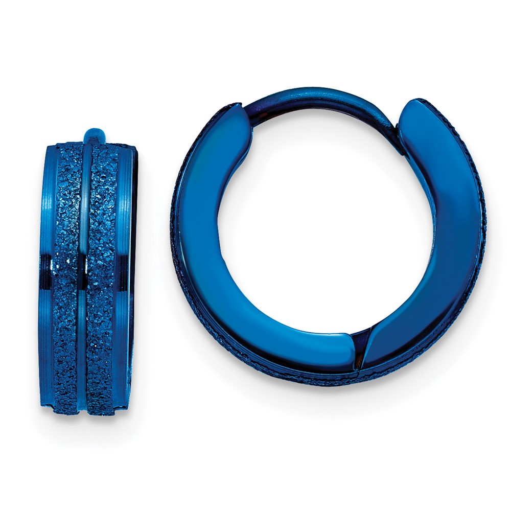 Stainless Steel Polished Blue IP Laser cut 4mm Hinged Hoop Earrings