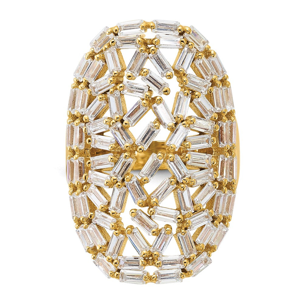 Sterling Silver Gold-plated Oval Baguette Crystal Size 7 Ring