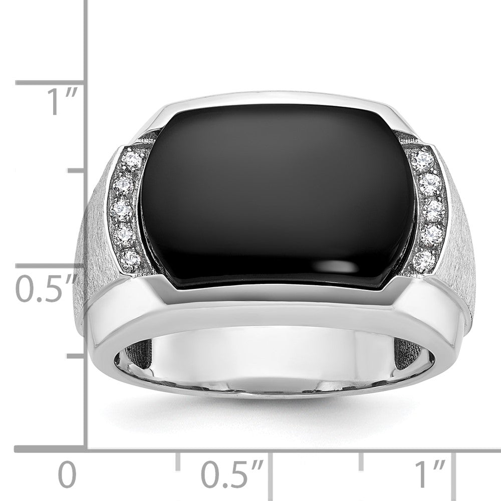 IBGoodman 14k White Gold Men's Polished and Satin Onyx and 1/10 Carat AA Quality Diamond Ring