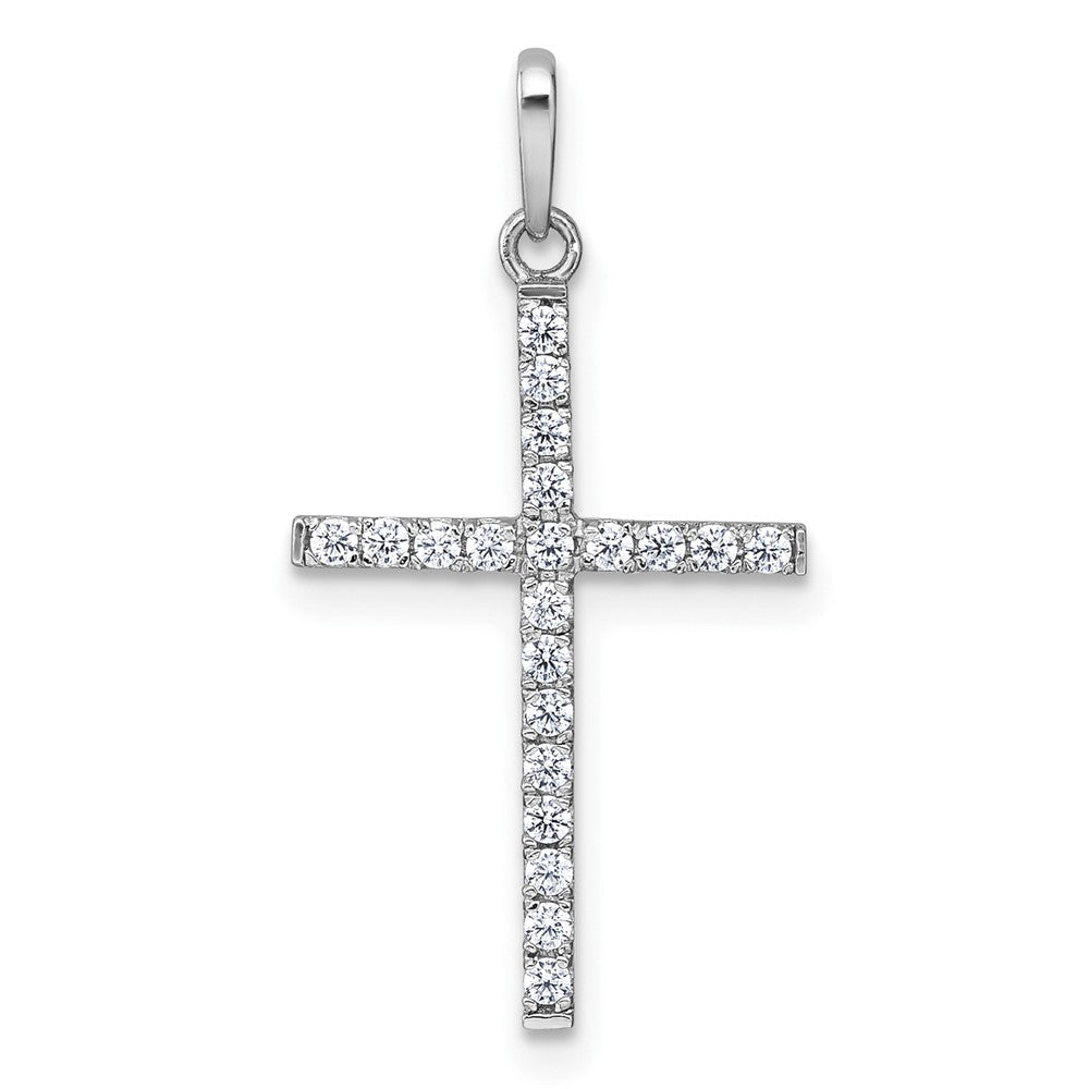 10k White Gold Polished CZ Latin Cross Pendant