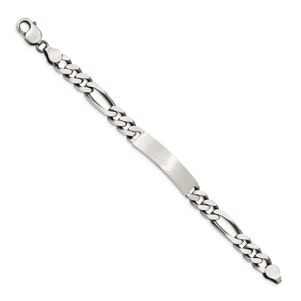 Sterling Silver 8inch Engraveable Antiqued Figaro Link ID Bracelet 8 inches