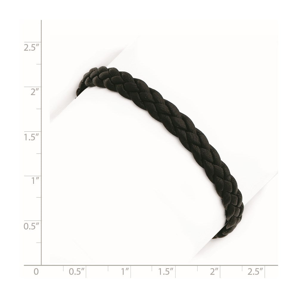 Sterling Silver Rhodium-plated Black Braided Leather Bracelet 7 inches