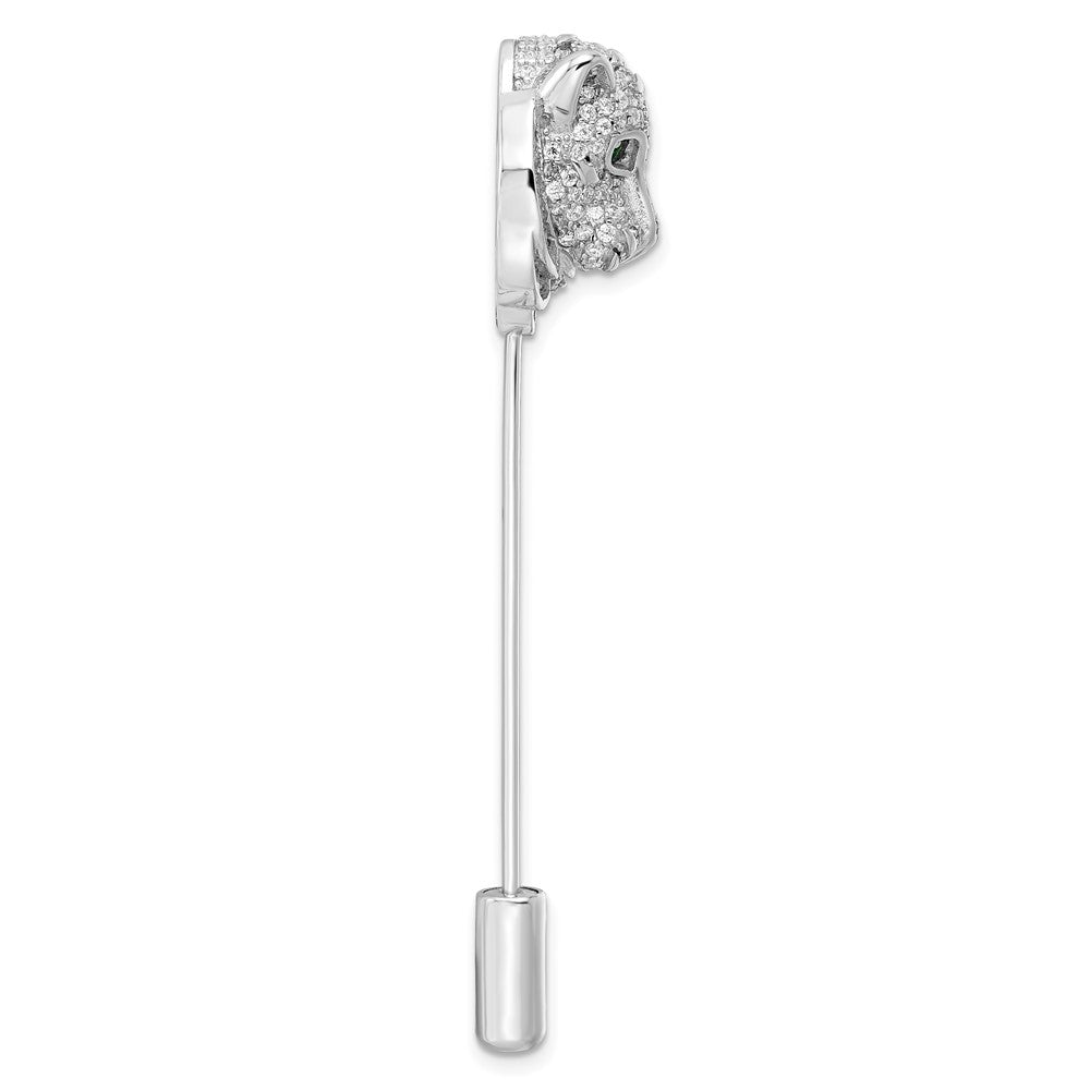 Sterling Silver Rhodium-plated Polished Clear and Green CZ Tiger Pin