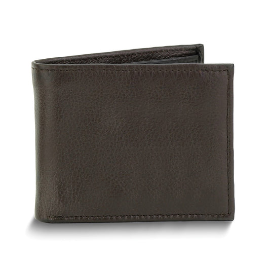 Brown Cowhide Leather RFID Blocking Center Flap Bifold Wallet