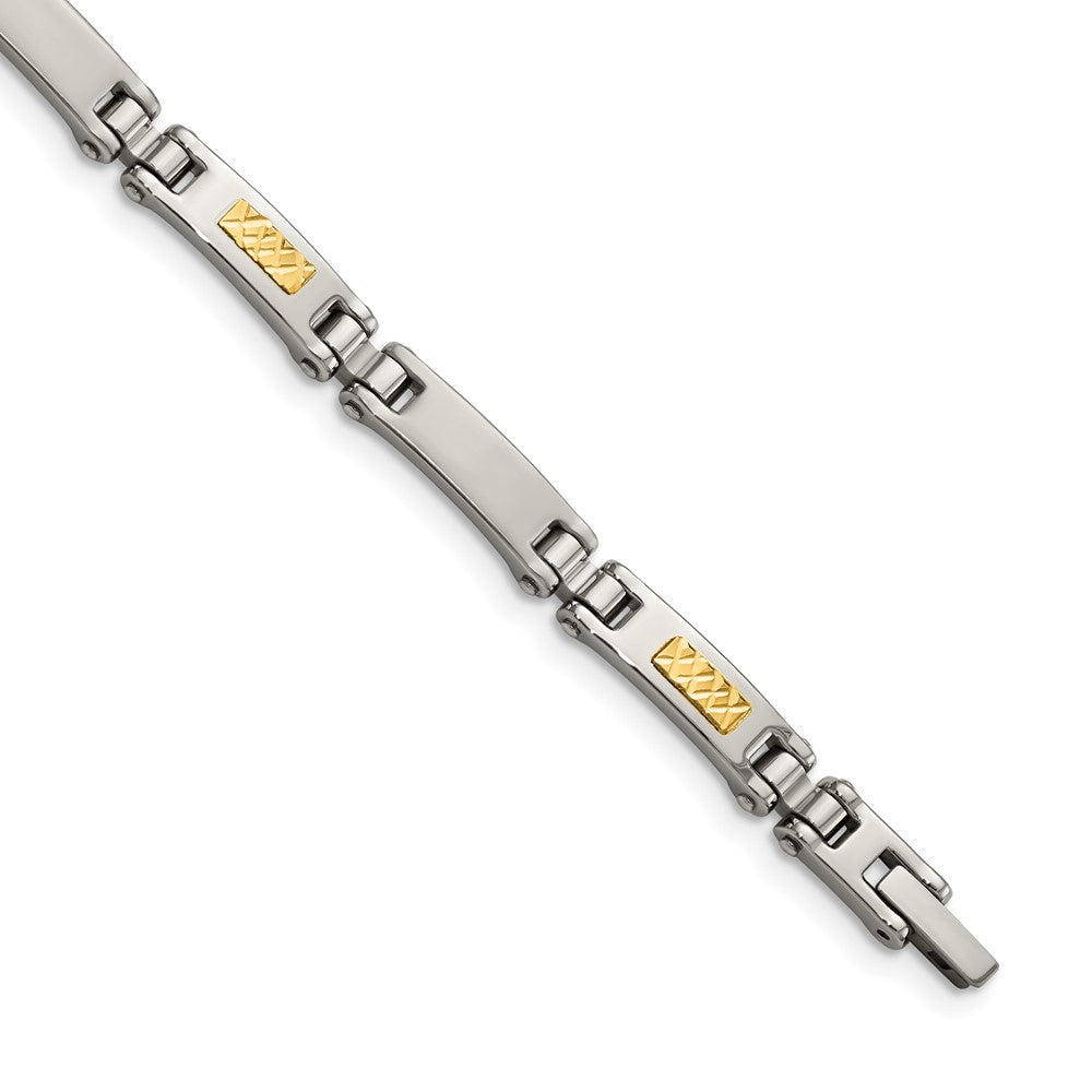 Stainless Steel with 14k Accent 8.25in Brushed & Polished Link Bracelet 8.25 inches