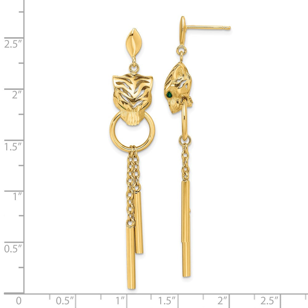 14k Polished Green Enamel Tiger Post Dangle Earrings