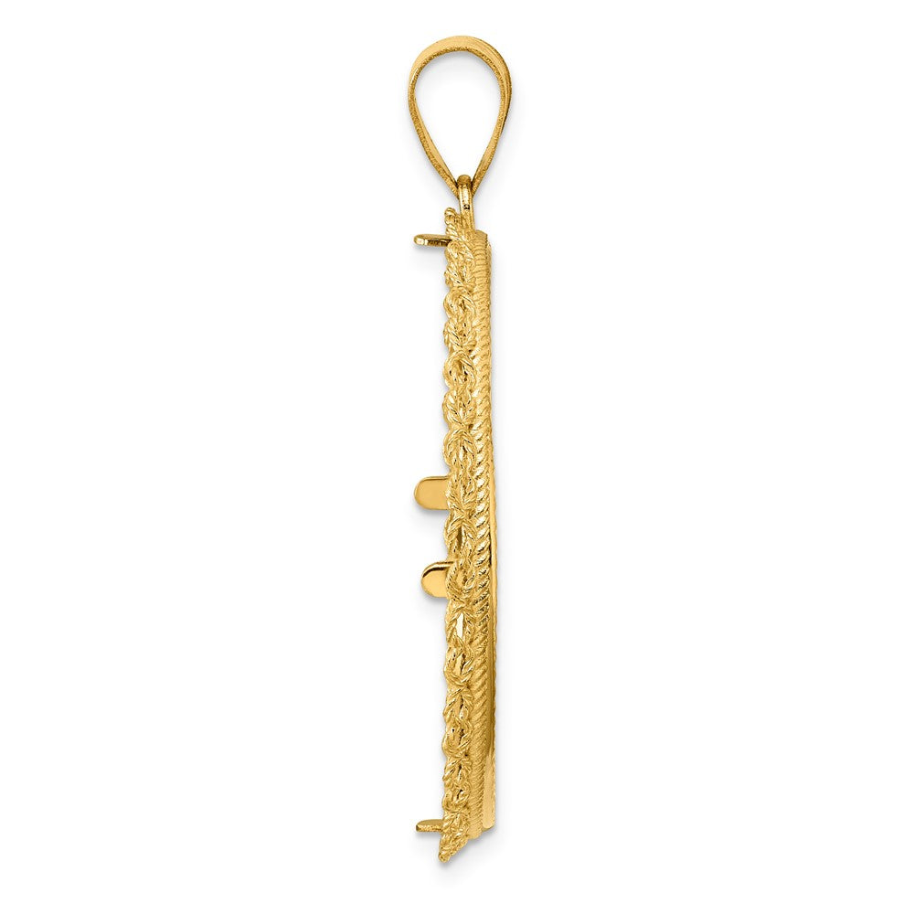 14k Diamond Cut Double Rope with 32.0mm Prong Coin Bezel Pendant