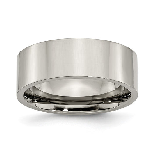 Titanium Polished 8mm Flat Band Size - 10