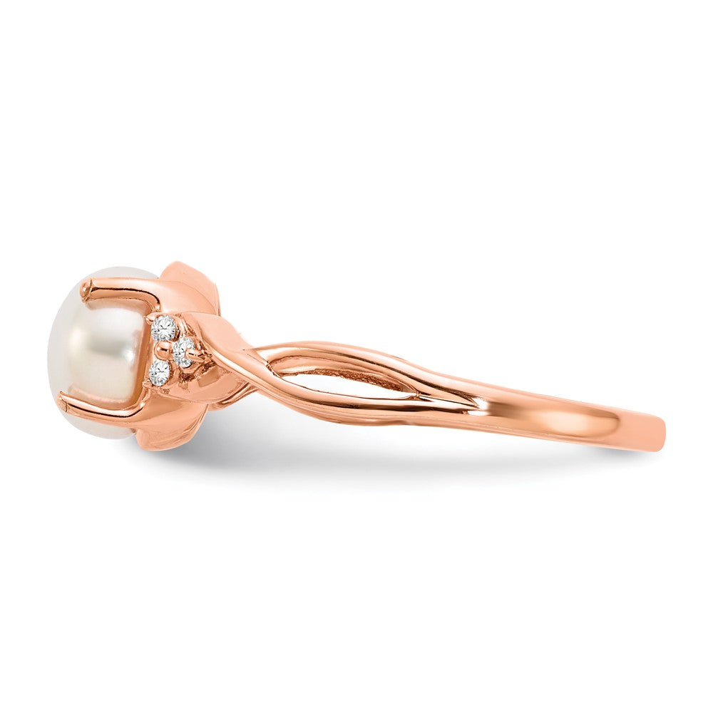 10k Rose Gold 7MM FWC Pearl Diamond Ring 6- .008ct Stone:A Mel: S43