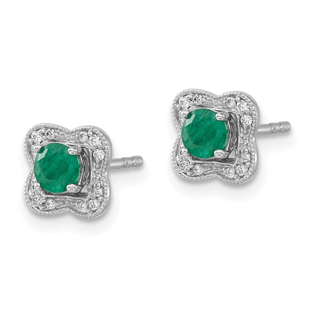 14k White Gold Diamond and Emerald Stud w/ Jacket Earrings