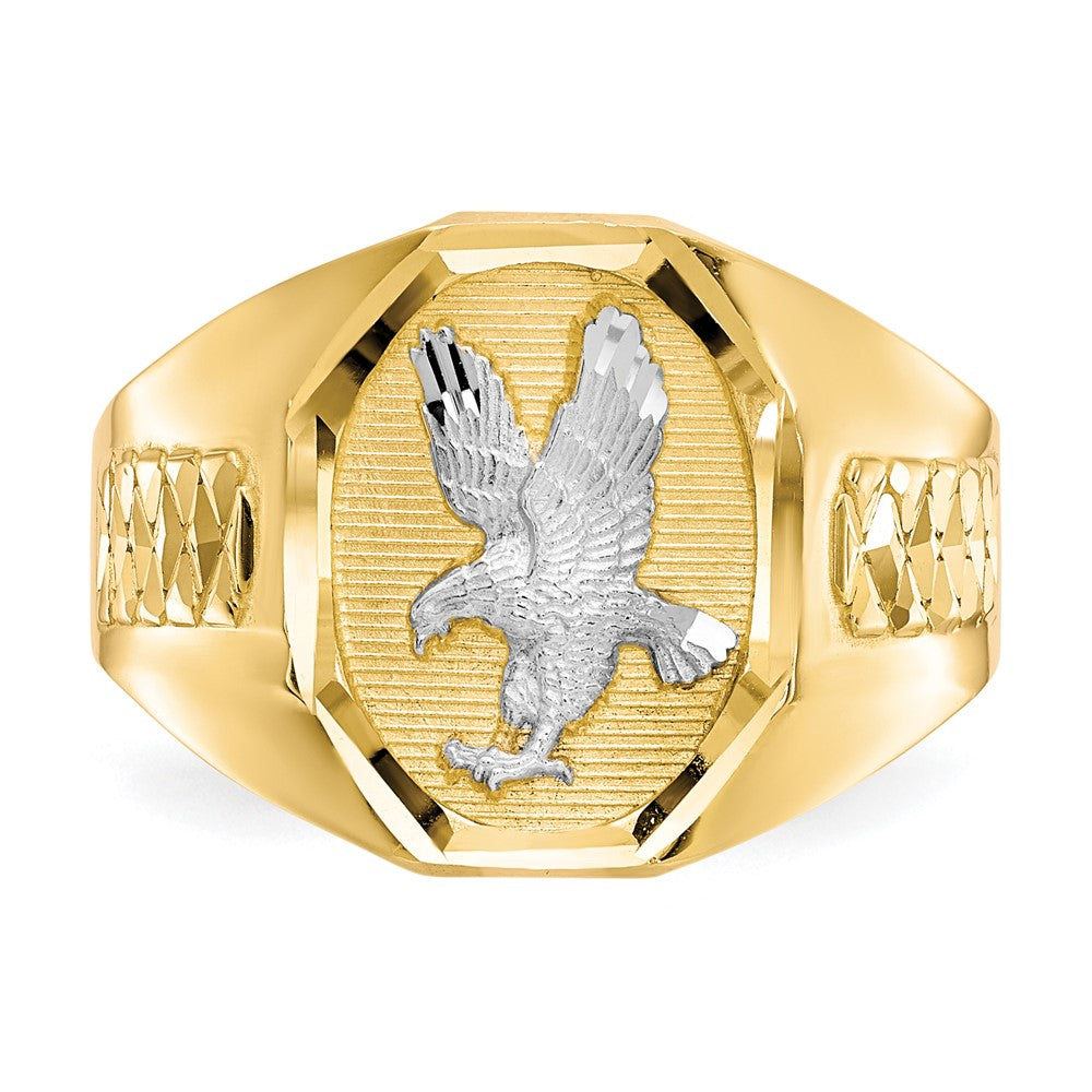 14k and Rhodium Men's Eagle Ring Size 10
