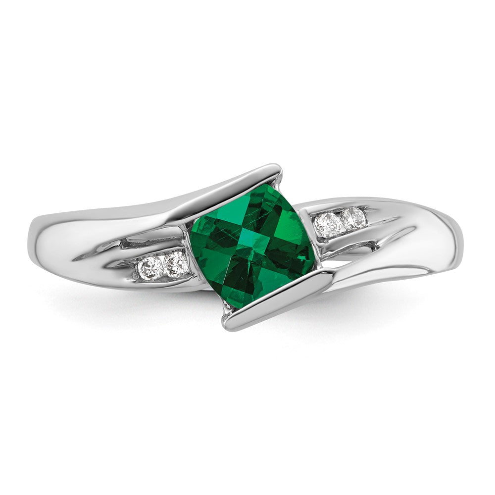 Sterling Silver 5X5 ANC CR Emerald & Diamond Ring