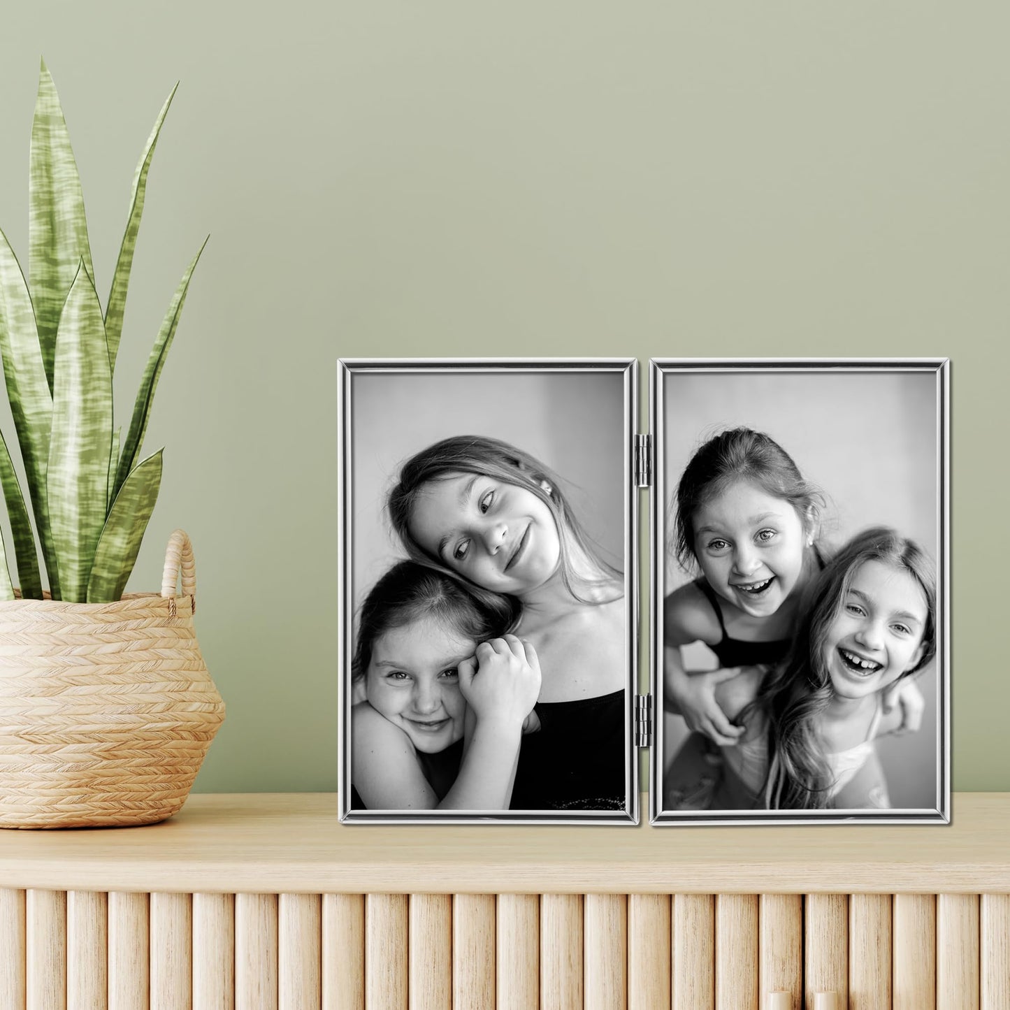 4x6 Hinged Double Simply Silver Metal Picture Frame