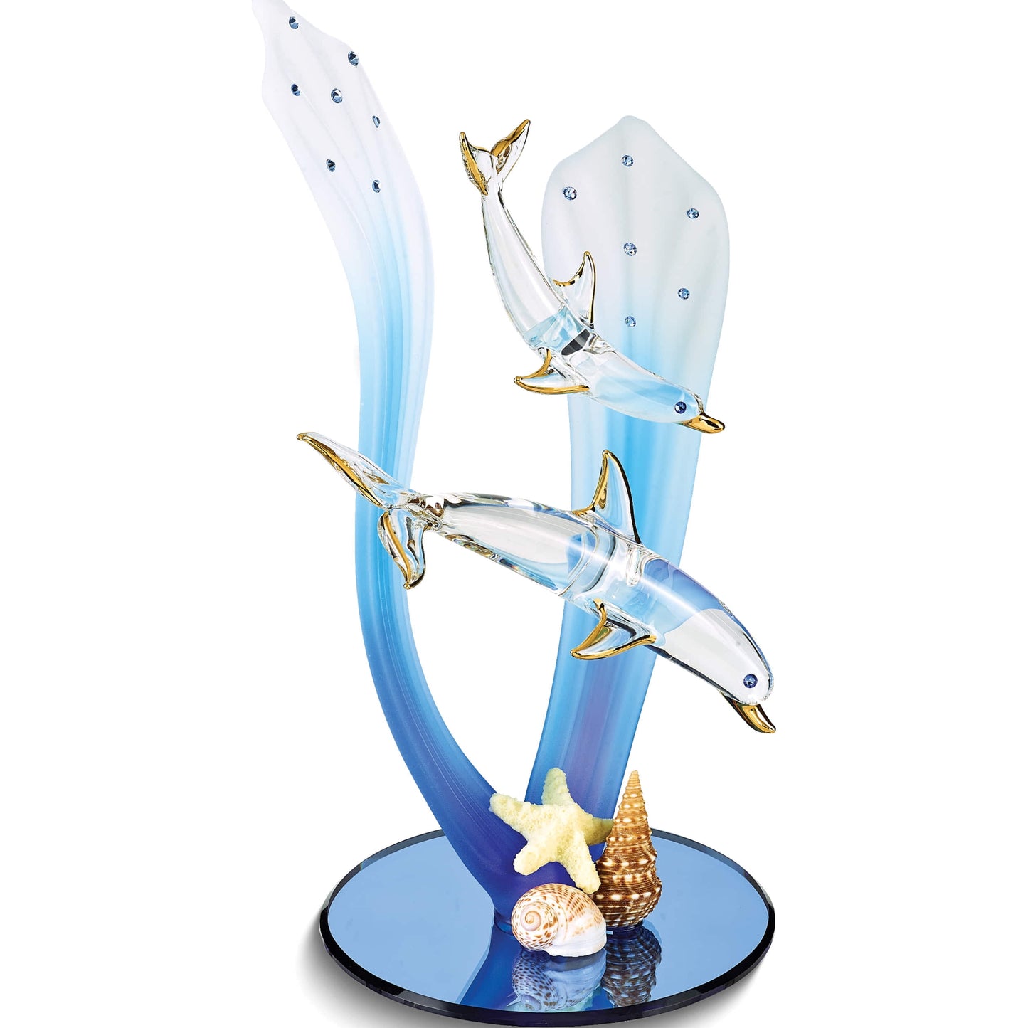 Fashion Dolphin And Baby Glass Figurine (10 X 12.75) Made In China gm19300