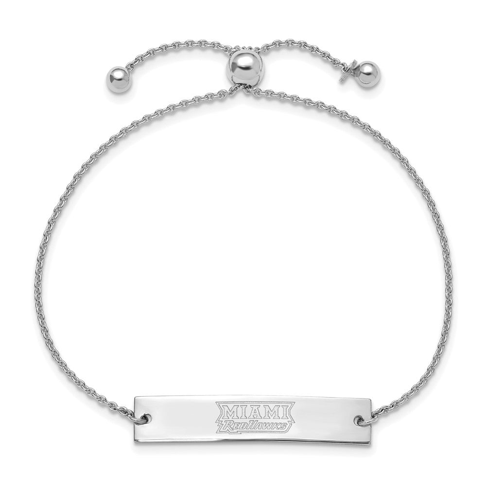 Sterling Silver Rhodium-plated LogoArt Miami University Ohio Small Bar Adjustable 9 inch Bracelet