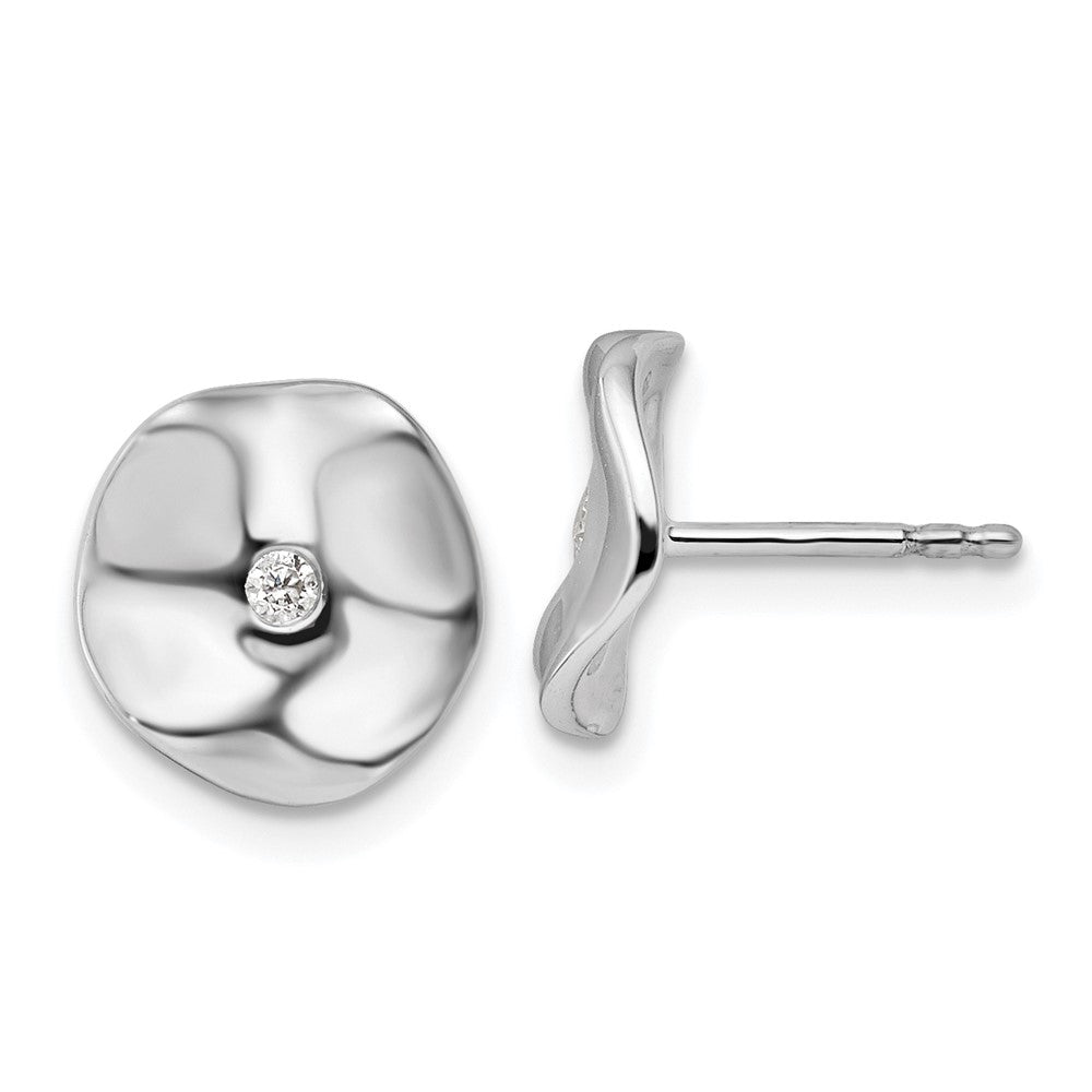 White Ice Sterling Silver Rhodium-plated Diamond Wavy Disk Post Earrings