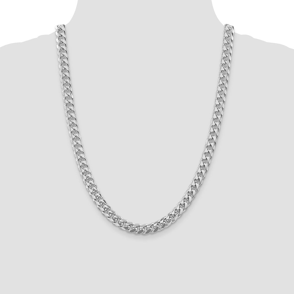 Sterling Silver Rhodium-plated 8.5mm Domed w/ Side D/C Curb Chain 24 Inches