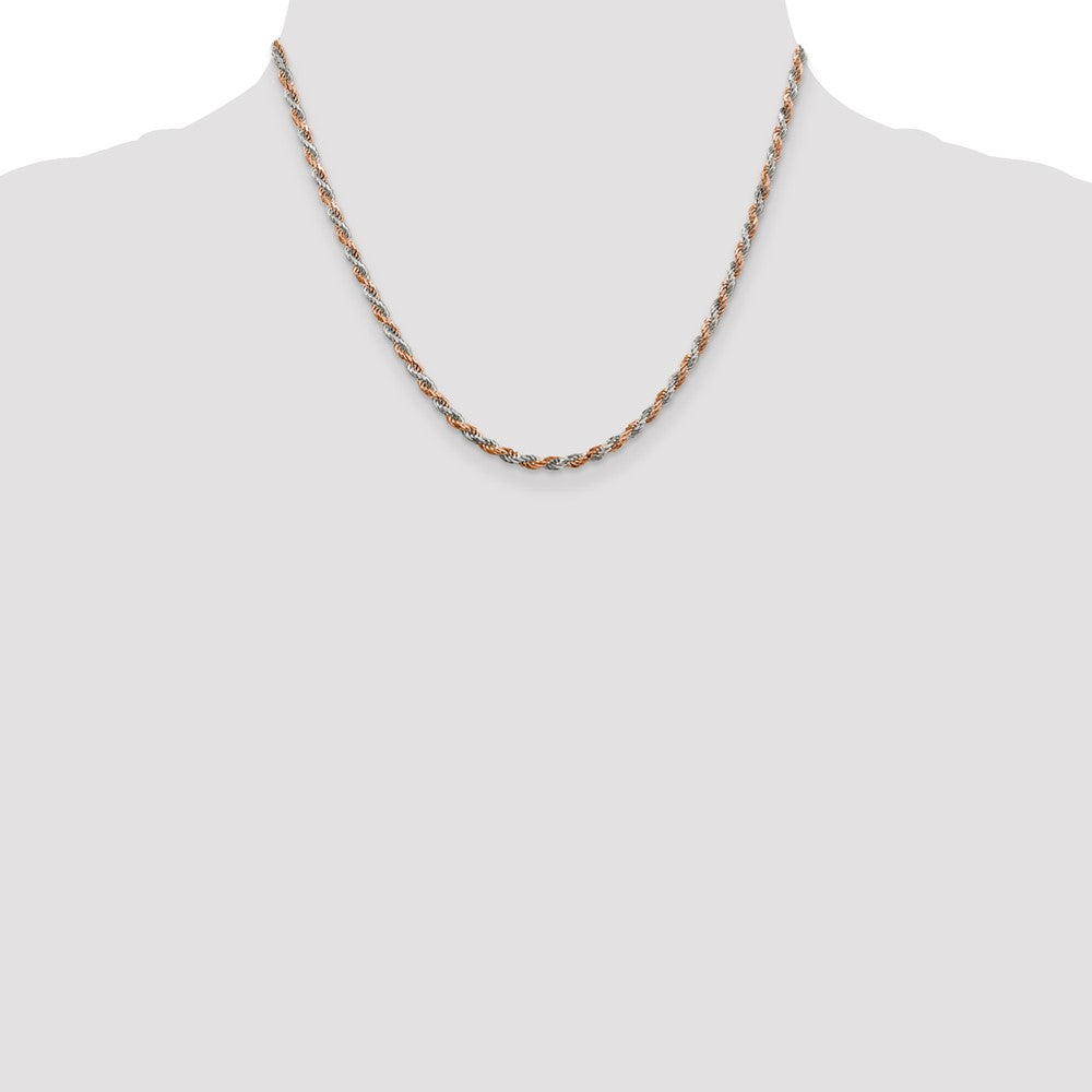 Sterling Silver And Rose Vermeil 2.5mm Diamond-cut Rope Chain 18 Inches