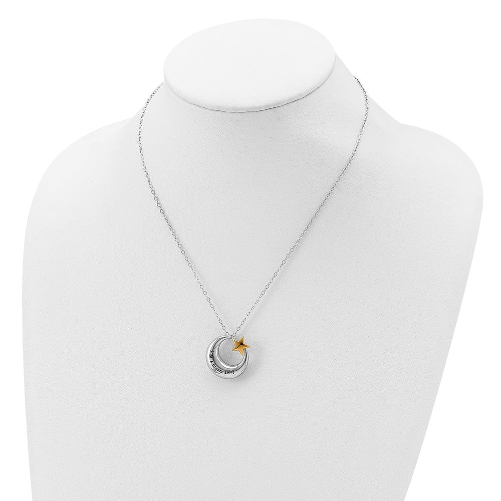 Sentimental Expressions Sterling Silver Rhodium Antiqued Just A Dream Away Moon with Gold-tone Accent Star Ash Holder 18 Inch Necklace 18 Inches