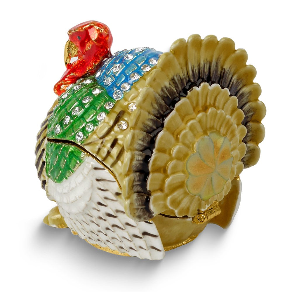Luxury Giftware by Jere Bejeweled THANKFUL Turkey Trinket Box with Matching 18 inch Necklace