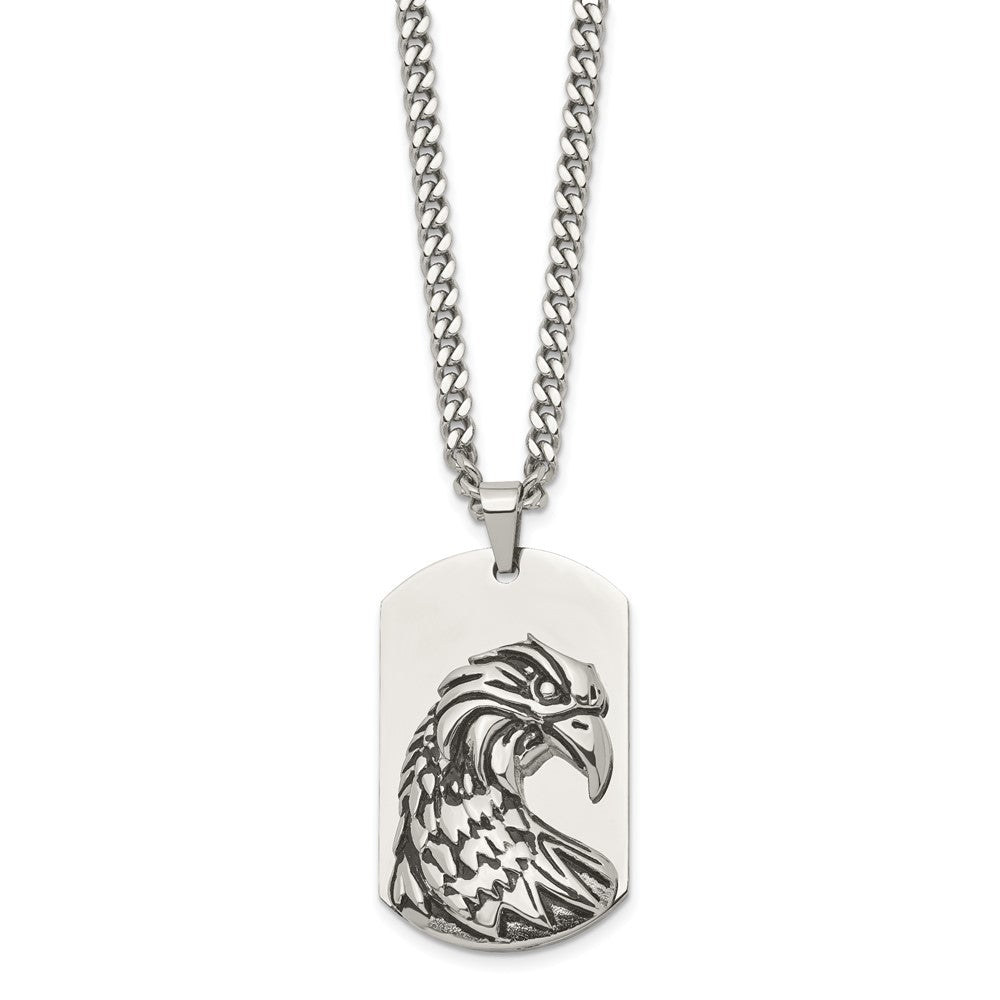 Stainless Steel Antiqued and Polished Eagle 22in Necklace