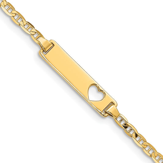 14k Cut-out Heart Anchor Link ID Bracelet 6  inches