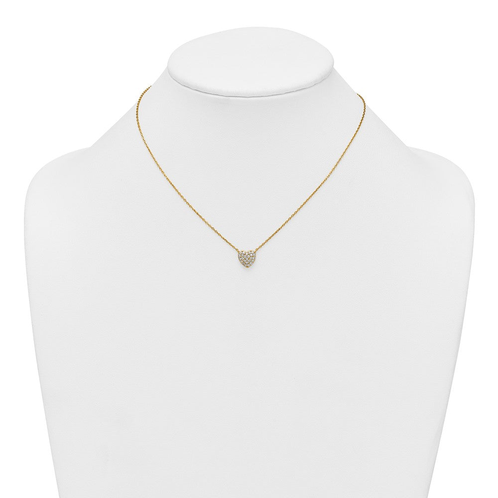 Sterling Silver Gold-tone Polished Pave CZ Heart 16 Inch with 2 Inch Extension Necklace 16 Inches