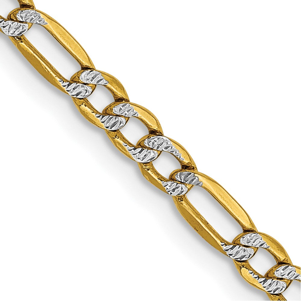 14K 18 inch 3.2mm Semi-Solid with Rhodium Pav‚ Figaro with Lobster Clasp Chain