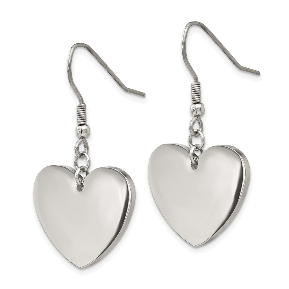 Stainless Steel Polished Heart Dangle Shepherd Hook Earrings
