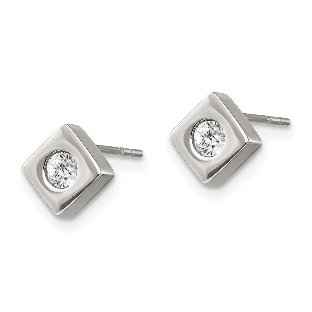 Stainless Steel Brushed w/CZ Diamond-shaped Post Earrings