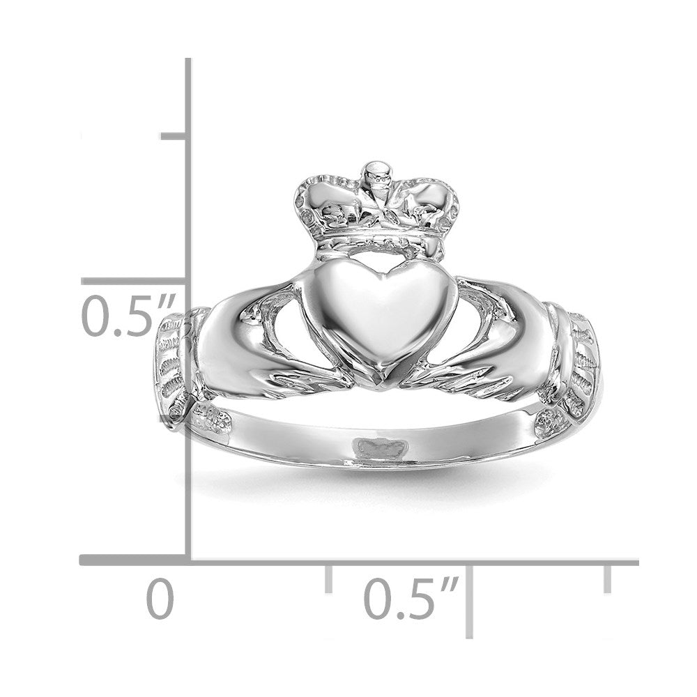 14k White Gold Polished Claddagh Ring Size 7