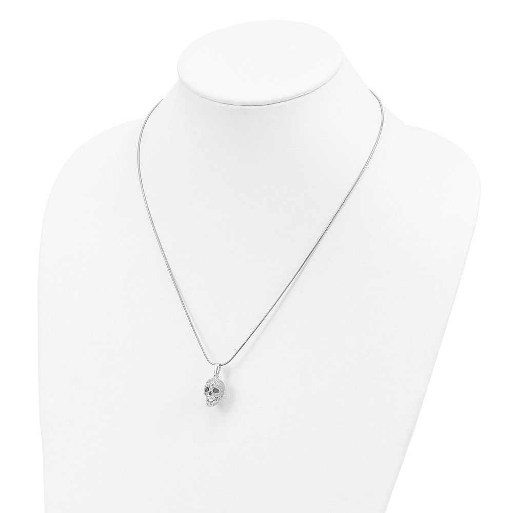 Brilliant Embers Sterling Silver Rhodium-plated 88 Stone 18 inch Micro Pav‚ CZ Polished Skull Necklace with 2 Inch Extender 18 Inches