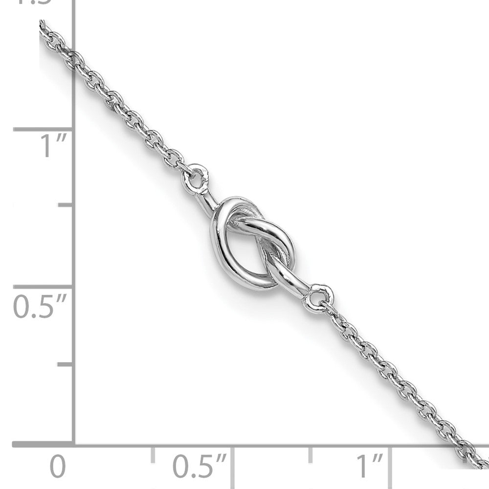 Sterling Silver Rhodium-plated Polished Knot 9 Inch with 1 Inch Extension Anklet