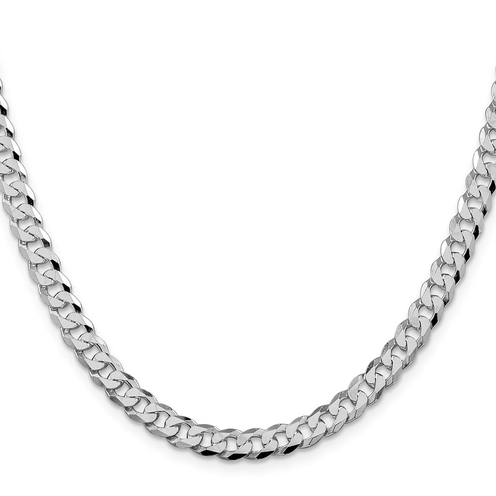 Sterling Silver Rhodium-plated 6mm Beveled Curb Chain 22 Inches
