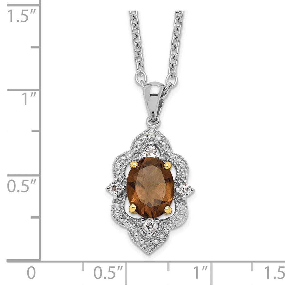Brilliant Gemstones Sterling Silver with 14K Accent Rhodium-plated Smoky Quartz and White Topaz and Diamond 18 Inch Necklace with 2 Inch Extender 17 Inches