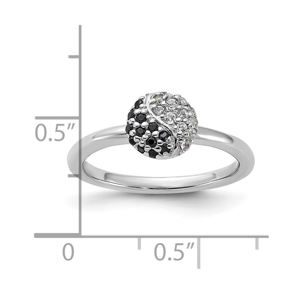Sterling Silver Stackable Expressions Rhodium White Topaz Onyx Ring Size -7