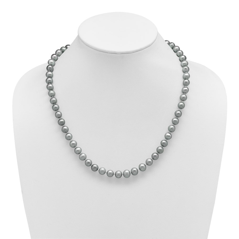 Sterling Silver Rhodium-plated 8-9mm Grey Near-Round Freshwater Cultured Pearl 20 inch Necklace 20 Inches