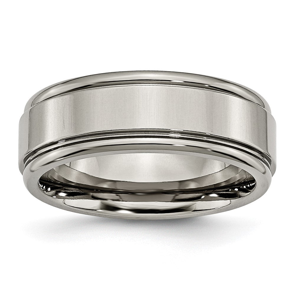 Titanium Polished 8mm Grooved Edge Band Size - 9
