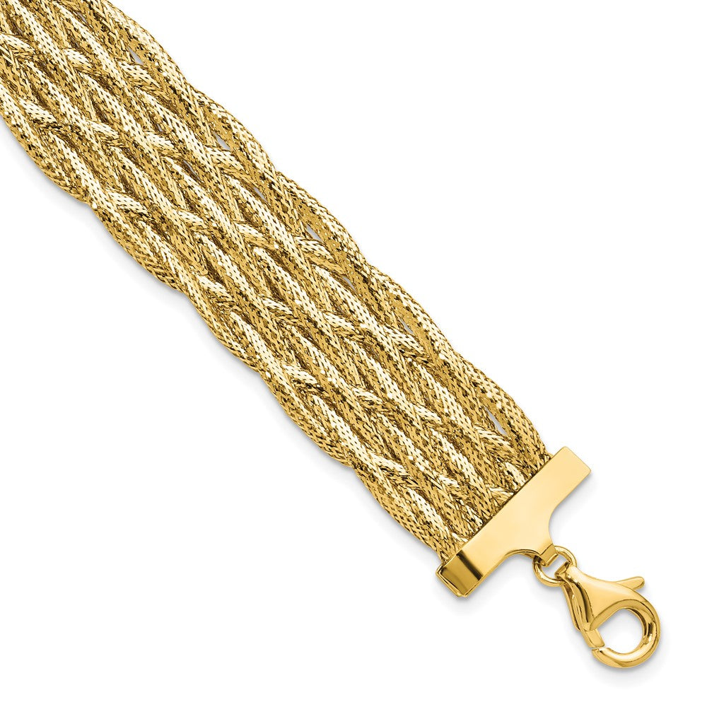 14K Polished Braided Mesh Bracelet 7  inches