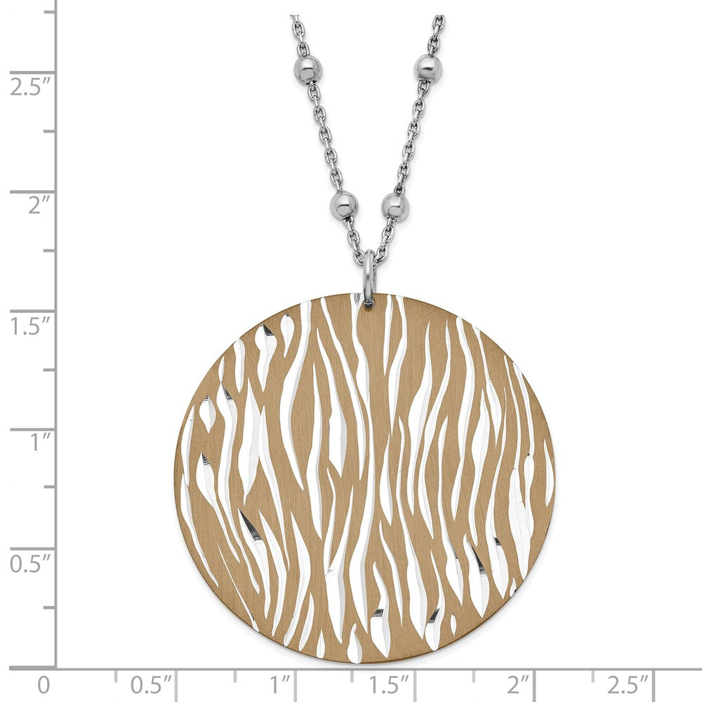 Sterling Silver Chocolate Rhodium Diamond-cut Zebra Circle Beaded w/ 2in ext Necklace