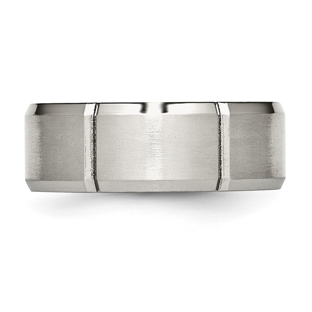Stainless Steel Brushed/Polished Grooved 8mm Beveled Edge Band Size - 11