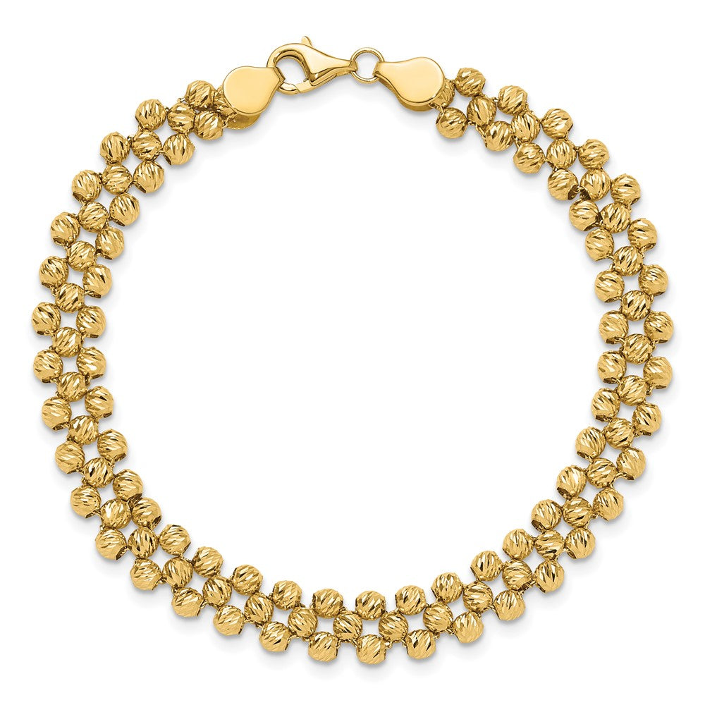 14K Polished and Diamond-cut Fancy Beaded Link Bracelet 7.5  inches