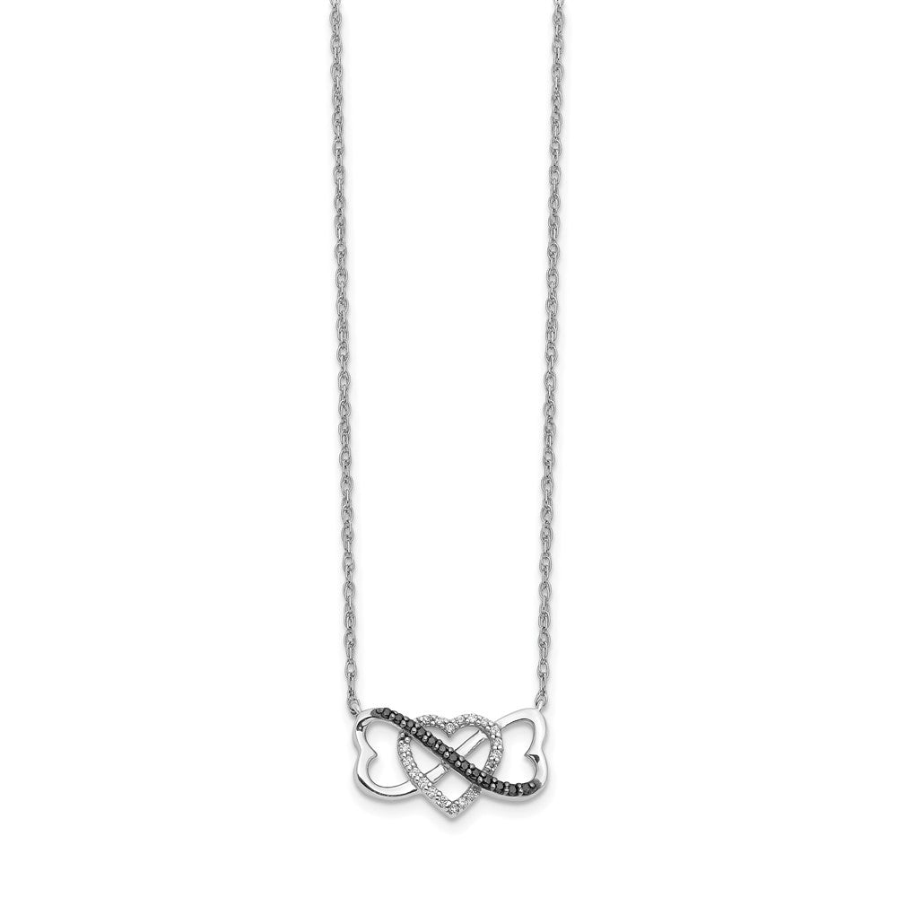 14k White Gold w/ Black and White Diamond Triple Heart 17in Necklace
