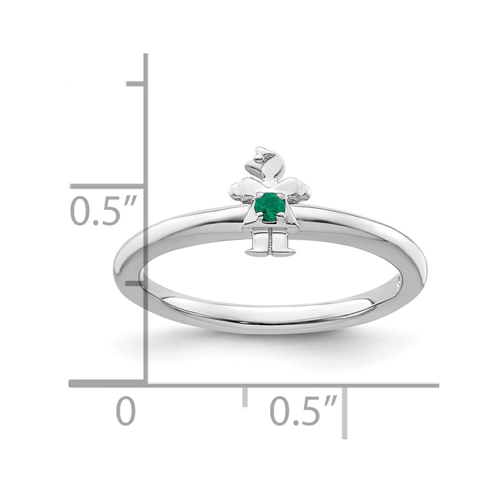 Sterling Silver Stackable Expressions Rhodium Cr. Emerald Girl Ring