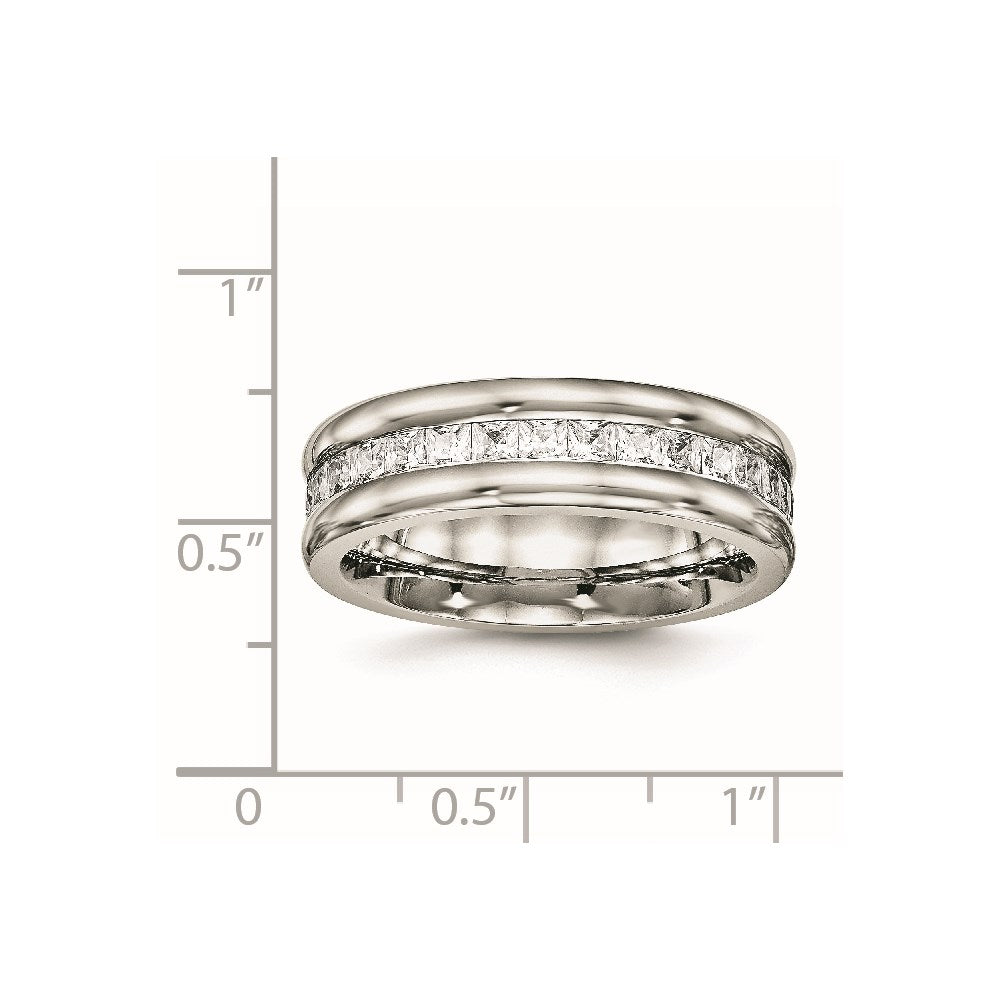 Stainless Steel Polished with CZ 7mm Band Size - 8