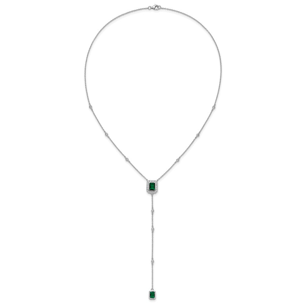 Cheryl M Sterling Silver Rhodium-plated Polished Fancy Green Glass and CZ Lariat Necklace