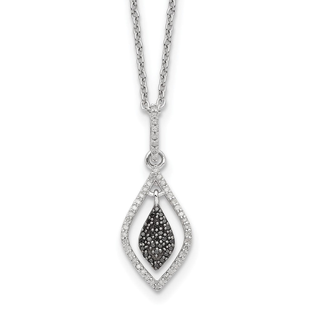 White Night Sterling Silver Rhodium-plated Black and White Diamond 18 Inch Necklace with 2 Inch Extender 18 Inches
