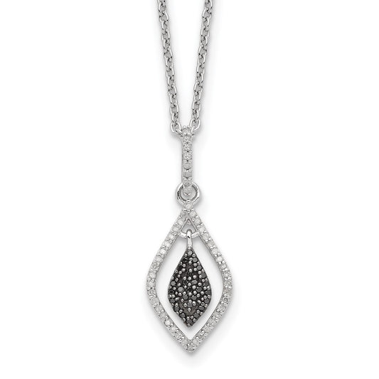 White Night Sterling Silver Rhodium-plated Black and White Diamond 18 Inch Necklace with 2 Inch Extender 18 Inches