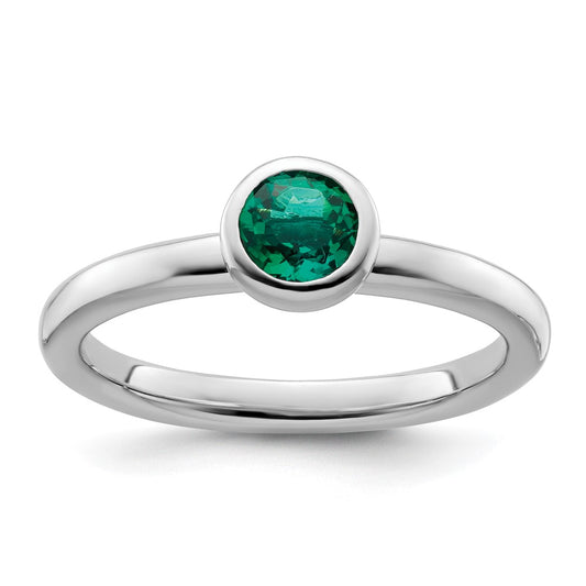 Sterling Silver Stackable Expressions Low 5mm Round Cr. Emerald Ring Size -7